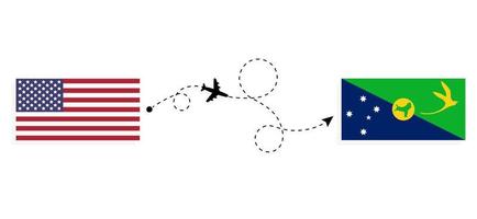 Flight and travel from USA to Christmas Island by passenger airplane Travel concept vector