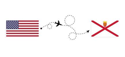 Flight and travel from USA to Jersey by passenger airplane Travel concept vector