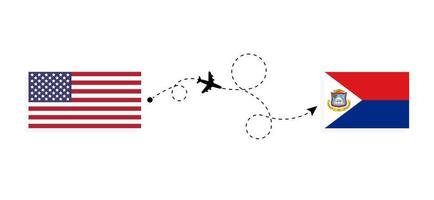 vuelo y viaje desde estados unidos a sint maarten por concepto de viaje en avión de pasajeros vector