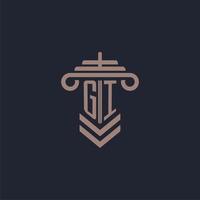 GI initial monogram logo with pillar design for law firm vector image