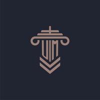 UM initial monogram logo with pillar design for law firm vector image