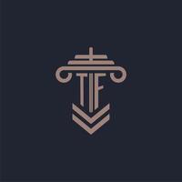 logotipo de monograma inicial tf con diseño de pilar para imagen vectorial de bufete de abogados vector
