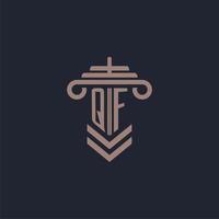 QF initial monogram logo with pillar design for law firm vector image