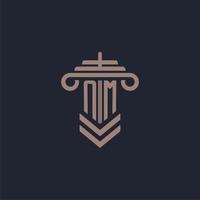 NM initial monogram logo with pillar design for law firm vector image