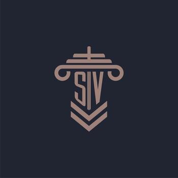 logotipo de monograma inicial sv con diseño de pilar para imagen vectorial de bufete de abogados vector