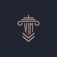 VM initial monogram logo with pillar design for law firm vector image