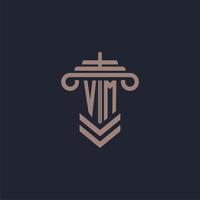 VM initial monogram logo with pillar design for law firm vector image