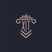 XT initial monogram logo with pillar design for law firm vector image