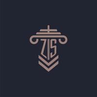 ZS initial monogram logo with pillar design for law firm vector image