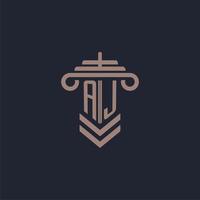 AJ initial monogram logo with pillar design for law firm vector image