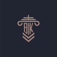 BK initial monogram logo with pillar design for law firm vector image