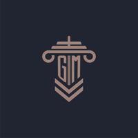 logotipo de monograma inicial gm con diseño de pilar para imagen vectorial de bufete de abogados vector