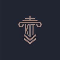 KT initial monogram logo with pillar design for law firm vector image