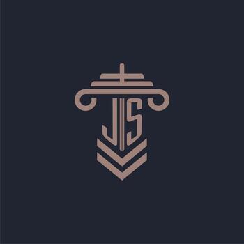 JS initial monogram logo with pillar design for law firm vector image