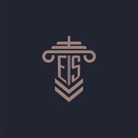 ES initial monogram logo with pillar design for law firm vector image