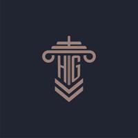 logotipo de monograma inicial hg con diseño de pilar para imagen vectorial de bufete de abogados vector