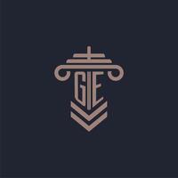 GE initial monogram logo with pillar design for law firm vector image