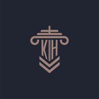 logotipo inicial del monograma kh con diseño de pilar para la imagen vectorial del bufete de abogados vector