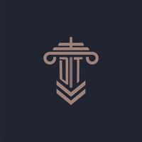 DT initial monogram logo with pillar design for law firm vector image
