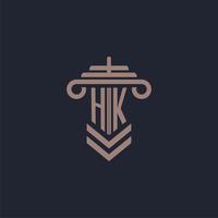 logotipo de monograma inicial hk con diseño de pilar para imagen vectorial de bufete de abogados vector