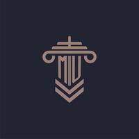 MU initial monogram logo with pillar design for law firm vector image