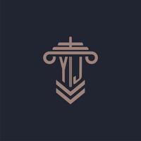 YJ initial monogram logo with pillar design for law firm vector image