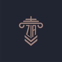 ZA initial monogram logo with pillar design for law firm vector image