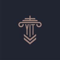 YT initial monogram logo with pillar design for law firm vector image