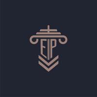 EP initial monogram logo with pillar design for law firm vector image