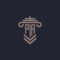 PA initial monogram logo with pillar design for law firm vector image