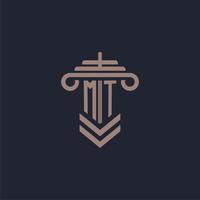 MT initial monogram logo with pillar design for law firm vector image