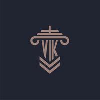 VK initial monogram logo with pillar design for law firm vector image