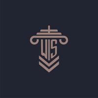 WS initial monogram logo with pillar design for law firm vector image