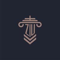 ZU initial monogram logo with pillar design for law firm vector image