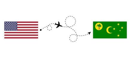 vuelo y viaje desde estados unidos a islas cocos por concepto de viaje en avión de pasajeros vector