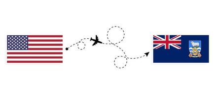 vuelo y viaje desde estados unidos a las islas malvinas por concepto de viaje en avión de pasajeros vector