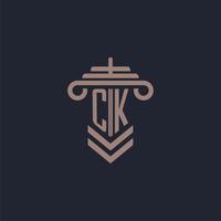 CK initial monogram logo with pillar design for law firm vector image