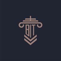 BT initial monogram logo with pillar design for law firm vector image