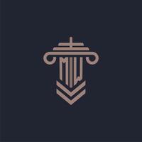 MW initial monogram logo with pillar design for law firm vector image