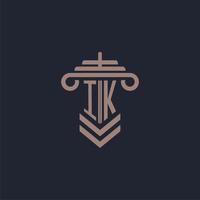 IK initial monogram logo with pillar design for law firm vector image