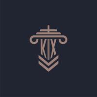 KX initial monogram logo with pillar design for law firm vector image