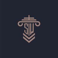 SW initial monogram logo with pillar design for law firm vector image