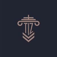 TZ initial monogram logo with pillar design for law firm vector image