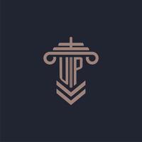 UP initial monogram logo with pillar design for law firm vector image