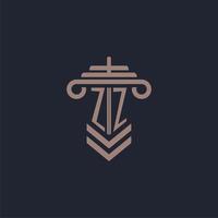 ZZ initial monogram logo with pillar design for law firm vector image