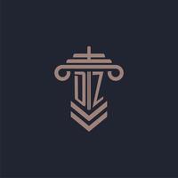 DZ initial monogram logo with pillar design for law firm vector image