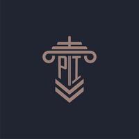 PI initial monogram logo with pillar design for law firm vector image