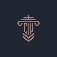 CW initial monogram logo with pillar design for law firm vector image