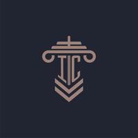 IC initial monogram logo with pillar design for law firm vector image