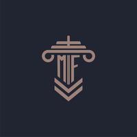 MF initial monogram logo with pillar design for law firm vector image